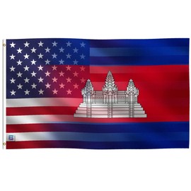 3x5 ft Cambodian American Hybrid Flag: 100% Polyester Banner, Brass Grommets & Strong Canvas Header, For Use Outdoor or Indoor
