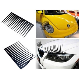 Enteek 3D Car Eyelashes Vinly Sticker Big Long Eye for Headlight Decoration Sticker (2-Pack - Black)