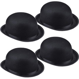 4 Packs Funny Party Hats Black Felt Derby Light Bowler Top Hat Costume Accessory for Kids and Adults Unisex