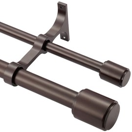 Double Curtain Rods 72-144", Bronze Double Curtain Rods with Cap Finials, 1 Inch Front and 5/8 Inch Back Double Drapery Rod, Adjustable Dual Curtain Rod Bronze Double Window Rods