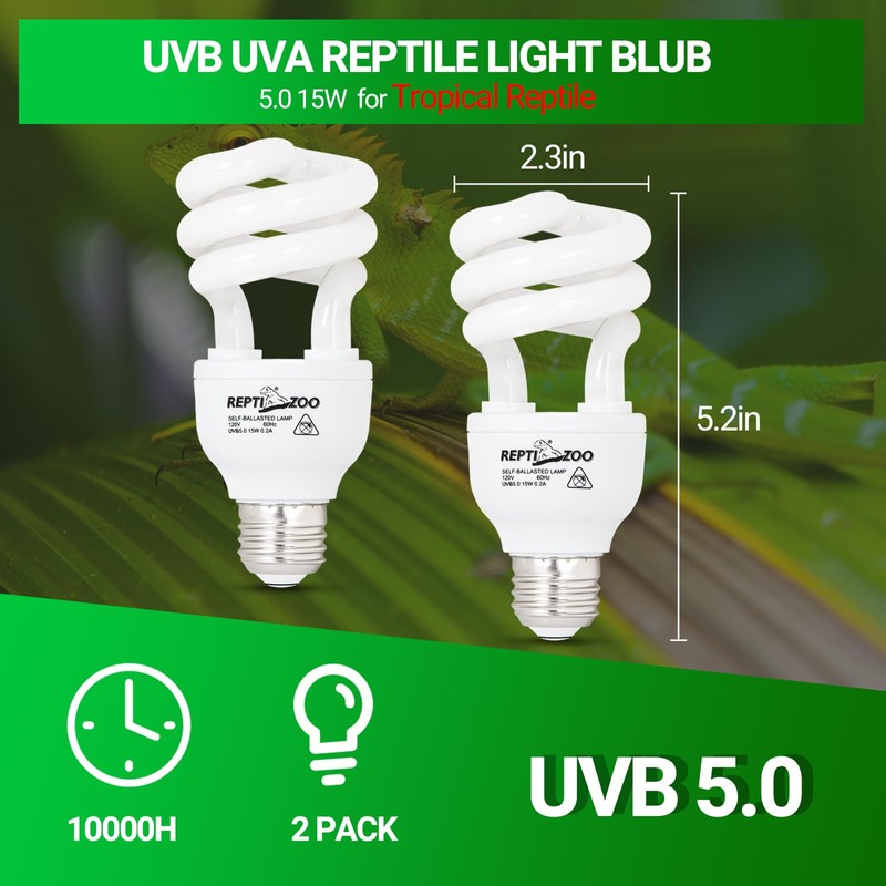 REPTI ZOO UVB Light for Tropical Reptile, 2 Pack 5.0