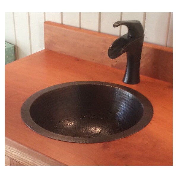15" Round Copper Bathroom Vanity Sink with Aged Copper Daisy Drain