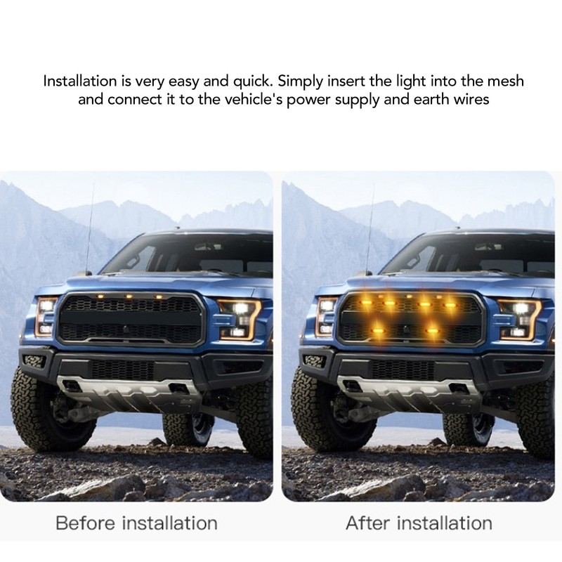 4Pcs LED Grille Lights DC12V Amber High Brightness Front Grille