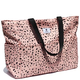 ESVAN Large Foldable Beach Bag for for Women with Dry Wet Compartment Waterproof Sandproof Travel Gym Picnic Handbag (E)