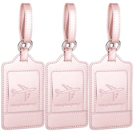 Teskyer Pack of 3 Luggage Tags, PU Leather Luggage Tags for Suitcases, Luggage Labels with Name ID Card, Noticeable, Durable, Travel Accessories, Rose Gold