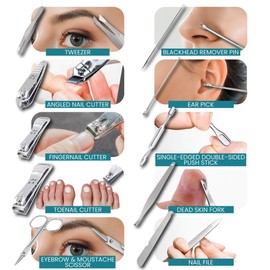 Manicure Set 10 in 1 Stainless Steel Manicure Kit Professional Pedicure Grooming Kit Portable Pedicure Kit Nail Tools & Accessories Hair Facial Care and Nail Care for Men and Women(Leopard)