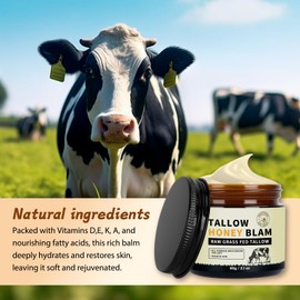 Beef Tallow for Skin,Tallow and Honey Balm,Tallow Face Moisturizer Organic Grass Fed,Whole Body & Face 2.1oz Citrus Breeze