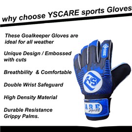 YSCARE Football Goalkeeper Gloves for Boys Children Children Adults Football Goalkeeper Gloves Protection Super Grip Palms for Junior Practice (Blue, 4)