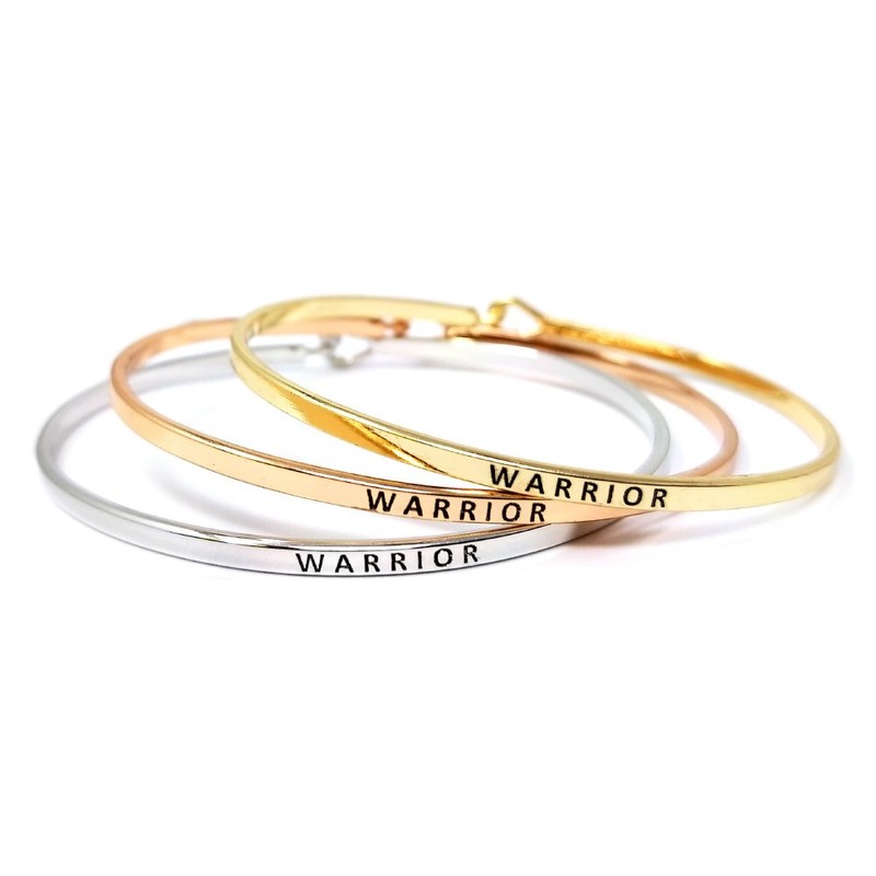 by you Inspirational Warrior Message Engraved Thin Cuff Bangle Hook