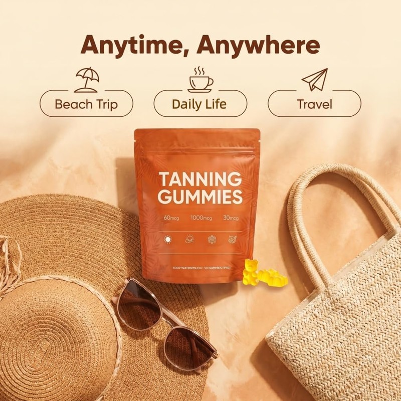 Gummies Autoabbronzante, 30 gomme per abbronzare la pelle, miscela beta-C-arotene