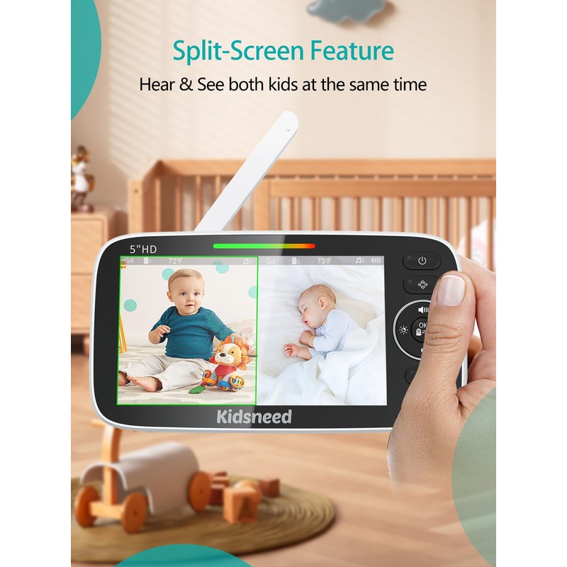 Kidsneed 5" Split Baby Monitor with 2 HD 720P Cameras