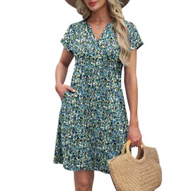 OFEEFAN Womens Summer Dresses Maternity Dress Beach Cover Ups for Women Date Outfits Flowy Vacation Blue Floral M