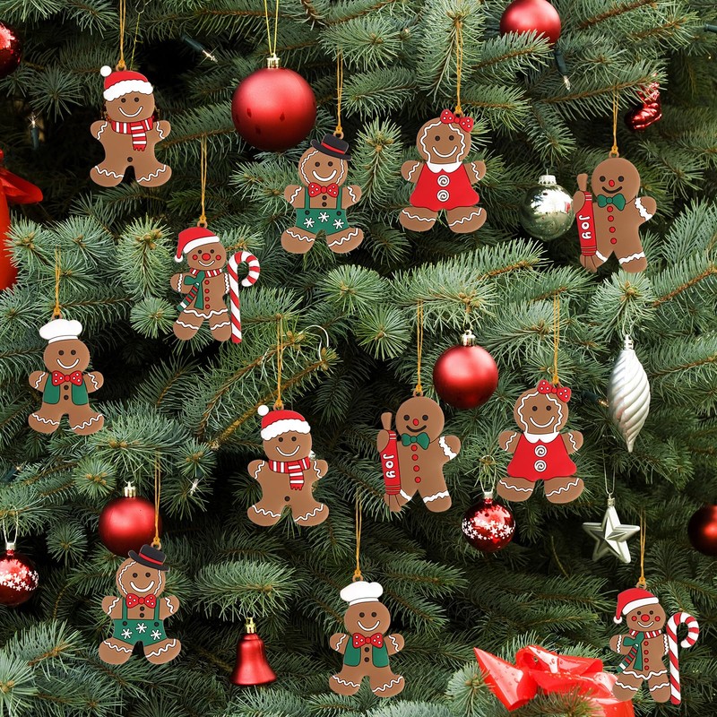 12PCS Gingerbread Ornaments, Ginger Man Ornament with Strings, Gingerbread Man