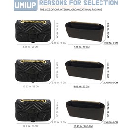 Umiup Felt Purse Organizer with Zipper fit GG Marmont Matelasse Small Mini Shoulder Bag, Handbag Organizer Liner Pouch for Women Inner Bladder Bag Storage(BLACK, Mini)