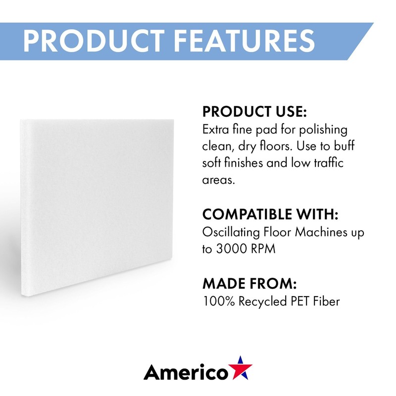 Americo White Super Polish Floor Pad, 14"x28", 5 Pads/Case, Machine