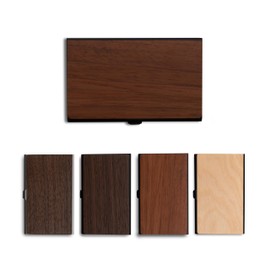 Oddly Perfect Wooden Business Card Holder, Mahogany Wood with Black Stainless Steel Interior, Compact and Elegant Card Case for Professionals, Desk and Travel