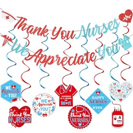 Thank You Nurses Banner Party Decorations Red and Blue, Nurse Appreciation Week Banner Decorations, Nurse Appreciation Gifts Bulk for Nurses Week Home Office Hospital School Décor