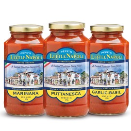 Pèpe's Little Napoli Brand Pasta Sauces – Marinara, Puttanesca & Garlic-Basil Combo – Premium Pasta Sauce Jar with San Marzano-Style Tomatoes – No Preservatives, Organic Spaghetti Sauce, 24.5 oz