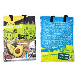 Trader Joes Bags Trader Joes Reusable Grocery Shopping Tote Bag, Single Bag, (California-Southern) x1 bag. Photo shows image of front and back.