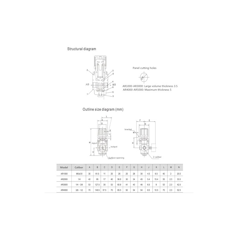 Pressure Regulator, Air Pressure Gauge Regulating Valve AR2000 Fittings Set,