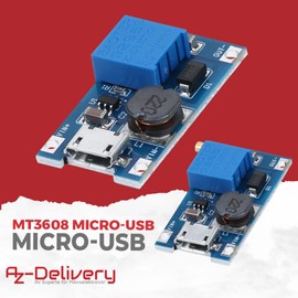AZ-Delivery 5 x 2A DC-DC Boost Step-Up Converter, MicroUSB - Universal Voltage Regulator, 2V-24V to 5V-28V, for MT3608 - Ideal Voltage Converter and Voltage Stabiliser for a Wide Range of Applications