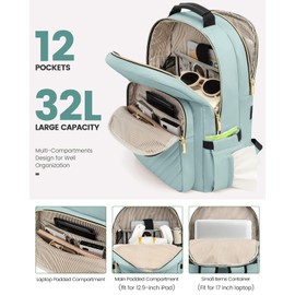 LOVEVOOK Laptop Backpack for Women, Travel Computer Work Bags with 17-inch Laptop Compartment, College School Student Bag Teen Backpacks For Girls, Outdoor Carry On Backpack Purse, Mint Green