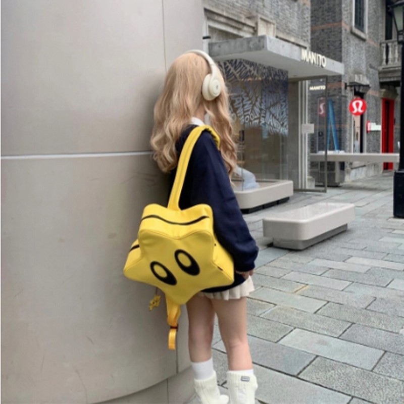 Star Backpack Bright Yellow Cute Stylish Schoolbag Waterproof Large Capacity