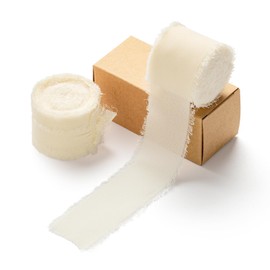 AOKSUNOVA Ribbon 3.8 cm Chiffon Ribbon Wide Gift Ribbon Wedding Fabric Ribbon Beige Cream