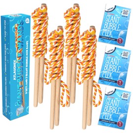 Giant Bubble Wand, Big Bubble Wand, Huge Rope, 4 Pack Giant Bubble Wooden Wands & 384 Ounces Bubble Mix Concentrate Refill, Party Outdoor Summer Toys Activities for Kids Boys and Girls Kit