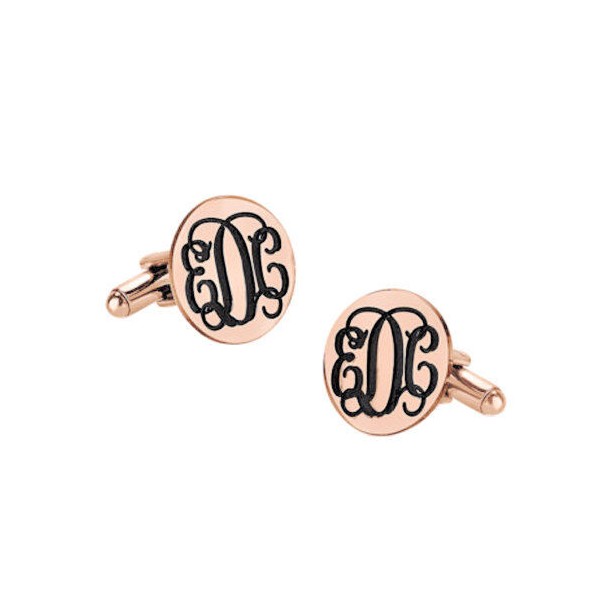 Unbranded Custom Engraved Initials Groom Wedding Cufflinks in Rose Gold