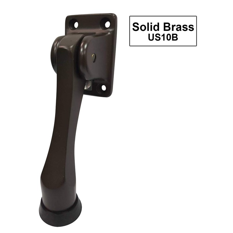 QCAA Solid Brass Drop Down Door Stop, 4", Oil Rubbed