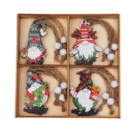 Christmas Gnome Ornaments 12 PCS Wooden Christmas Tree Hanging Decorations Christmas Tree Ornaments Gnome Santa Doll Wooden Hanging Craft Party Supplies with Box (Pink)