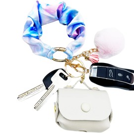 Tomcrazy Scrunchie Wristlet Keychain, Stretchy Wrist Key Ring Fur Pom Elastic Car Keys Chain Accessory Bracelet (03)