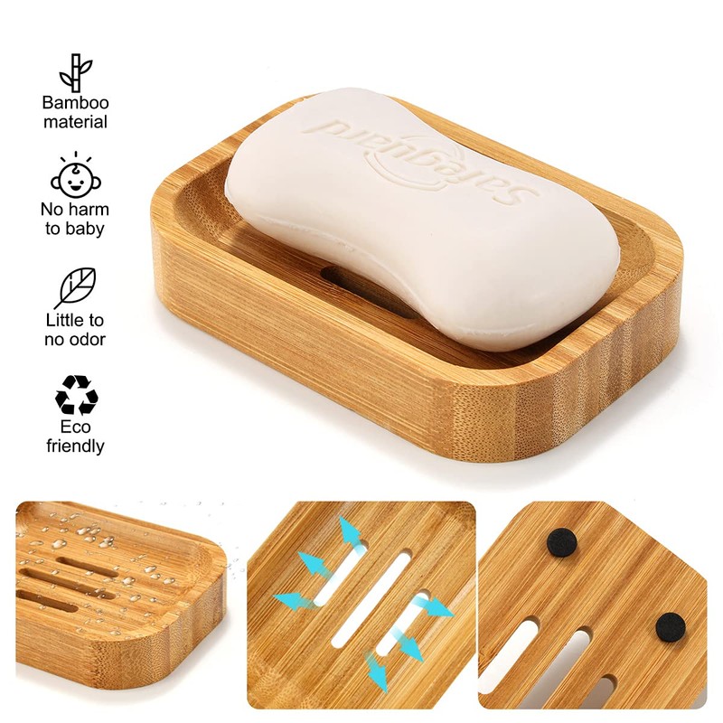 GUANJUNE Pack of 2 Natural Wood Bamboo Soap Dish Holder