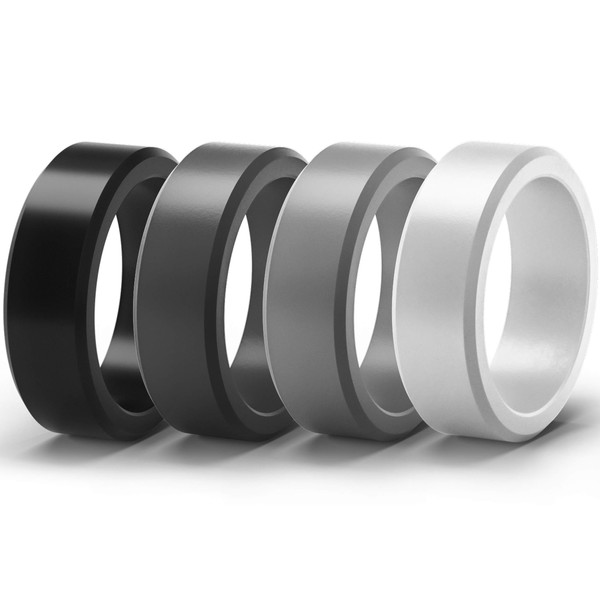 ThunderFit Silicone Rings for Men 4 Pack Rubber Wedding Bands (Black, Dark Grey, Light Grey, White, 11.5 - 12 (21.3mm))