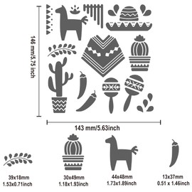 BENECREAT Mexican Elements Metal Stencil, Square Stainless Steel Clothes Hats Cactus Template Stencil for Scrapbooking Engraving, Pyrography, Journal, 6x6inch