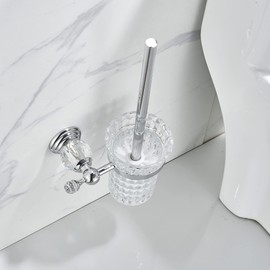 WOLIBEER Crystal Toilet Brush Holder, Chrome Toilet Cup Set with Polished Silver Brush Handle Wall Mounted for Bathroom - Decorative Design,Space Saving.