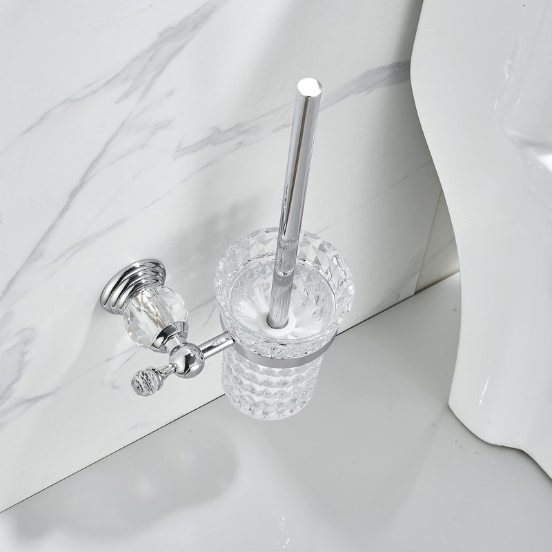 WOLIBEER Crystal Toilet Brush Holder, Chrome Toilet Cup Set with