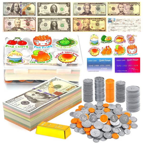 Play Money for Kids to Learn , Fake Money for Learning Money Teaching Counting Resources Activity, 502pcs Play Money That Looks Real Actual Size Pretend Bills Coins Toys for Age 3 4 5 6 7 8+ Year Old