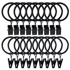 1.5 inch Curtain Rings, 20 Pcs Black Curtain Hooks, Rustproof Metal Curtain Rings with Clips, Solid Curtain Clips with Rings, Decorative Vintage Curtain Hooks