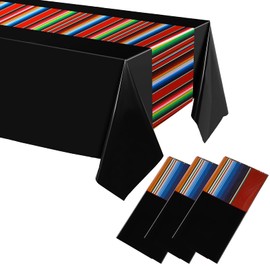 Oudain 3 Manteles Mexicanos de Fiesta Mantel Mexicano Impermeable de 108 x 54 Pulgadas Mantel de Rayas de Plástico para Cinco de Mayo Noche de Taco Festival Boda (Negro Colorido)