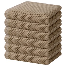 Homaxy Homaxy 100% Cotton Waffle Weave Kitchen Dish Towels, Ultra Soft Absorbent Quick Drying Cleaning Towel, 13 x 28 Inches, 6-Pack, Tan