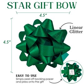 MEEDEE 4.5 inch Green Linear Glitter Gift Bow Self Adhesive Bow for Holiday, Everyday, All-Occasion, Gift Wrapping Paper, Bags and Boxes Decorations (12 Counts)