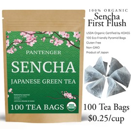 Organic Sencha Green Tea Bags| 100 Sencha Tea Bags - USDA Organic | First Harvest Japanese Green Tea | by Pantenger.
