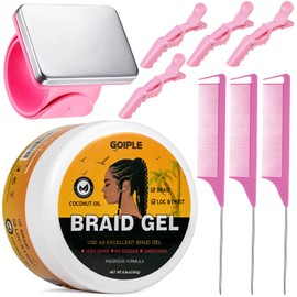 Strong Hold Braid Gel Tames Frizz Smoothing Gel Good for Twist, Locs, Braids, Edge, Cornrows Hair Braiding Tools Magnetic Pin Wristband Hair Comb, No Flake Extra Hold High Shine Braiding Gel