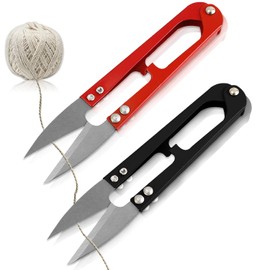 Tailor Dressmaking Thread Snips 2PCS, U-Shaped Plant Leaf Trimming Scissors and Yarn Thread Snippers, Mini Cross Stitch Embroidery Scissors for Altering/Fabric Cutting/DIY Supplies(Black, Red)