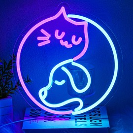 Xixkilly Yin Yang Cat Dog Neon Sign Dimmable Dog Cat Neon Light for Pet Shop Yin Yang Decor LED Neon Light Sign Colorful Animal Led Neon Light for Bedroom Pet Grooming Decor Pet Lover Gift