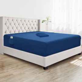Elegant Comfort Super Soft 1-Piece Single Extra Deep Pocket 1500 Premium Hotel Quality Microfiber Fitted Sheet for High Mattress up to 21" inch with Double Sided Smart Pockets, Full, Navy