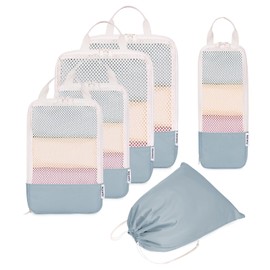 Narwey 6 Set Compression Packing Cubes for Backpack and Suitcases, Travel Organiser Packing Bags for Carry on Hand Luggage (Grayish Blue)