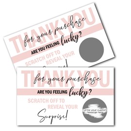 Thank You For Your Purchase Scratch Off Cards - Blank Gift Certificate Cards - Small Business Thank You for Order Cards - Make Your Own DIY Pink Scratch Off Cards - 50 Cards And 50 Stickers(C01)